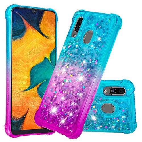 Rainbow Gradient Liquid Glitter Quicksand Sequins Phone Case for Samsung Galaxy A20 - Blue Purple
