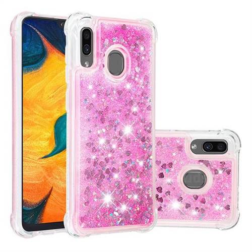 Dynamic Liquid Glitter Sand Quicksand TPU Case for Samsung Galaxy A20 - Pink Love Heart