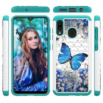 Flower Butterfly Studded Rhinestone Bling Diamond Shock Absorbing Hybrid Defender Rugged Phone Case Cover for Samsung Galaxy A20