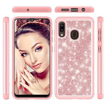 Glitter Rhinestone Bling Shock Absorbing Hybrid Defender Rugged Phone Case Cover for Samsung Galaxy A20 - Rose Gold