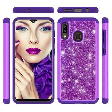 Glitter Rhinestone Bling Shock Absorbing Hybrid Defender Rugged Phone Case Cover for Samsung Galaxy A20 - Purple