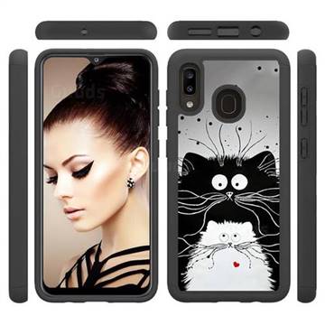 Black and White Cat Shock Absorbing Hybrid Defender Rugged Phone Case Cover for Samsung Galaxy A20
