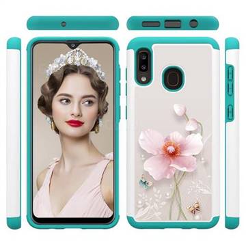 Pearl Flower Shock Absorbing Hybrid Defender Rugged Phone Case Cover for Samsung Galaxy A20