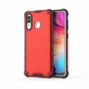 Honeycomb TPU + PC Hybrid Armor Shockproof Case Cover for Samsung Galaxy A20 - Red