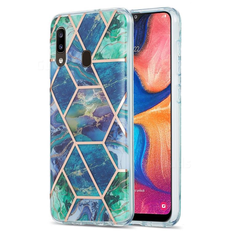 Blue Green Marble Pattern Galvanized Electroplating Protective Case Cover for Samsung Galaxy A20