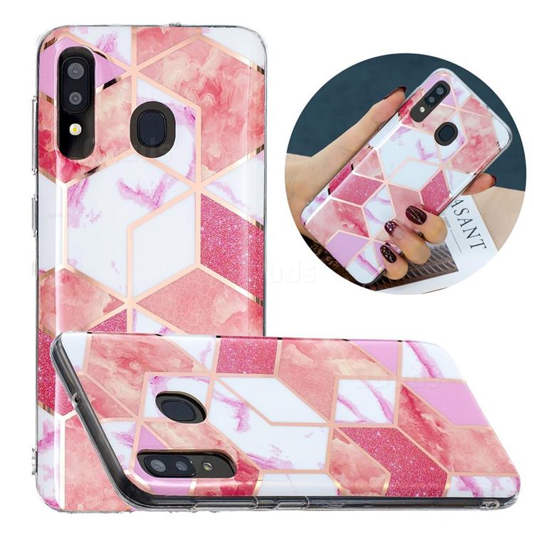 Cherry Glitter Painted Marble Electroplating Protective Case for Samsung Galaxy A20