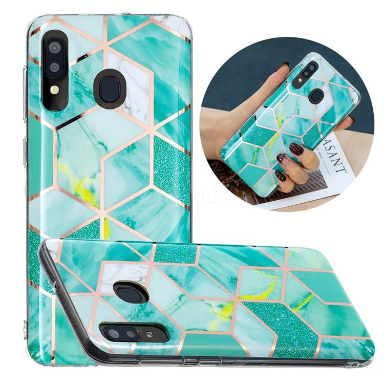 Green Glitter Painted Marble Electroplating Protective Case for Samsung Galaxy A20