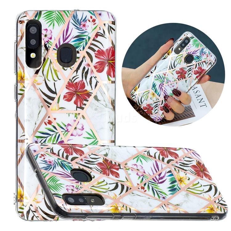 Tropical Rainforest Flower Painted Marble Electroplating Protective Case for Samsung Galaxy A20