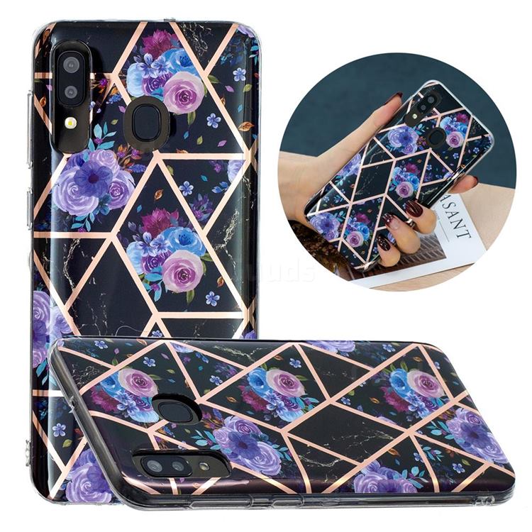 Black Flower Painted Marble Electroplating Protective Case for Samsung Galaxy A20