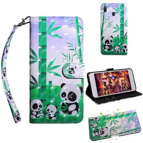 Eating Bamboo Pandas 3D Painted Leather Wallet Case for Samsung Galaxy A20