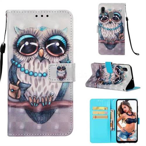 Sweet Gray Owl 3D Painted Leather Wallet Case for Samsung Galaxy A20