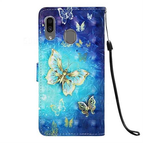 Gold Butterfly 3D Painted Leather Wallet Case for Samsung Galaxy A20 ...