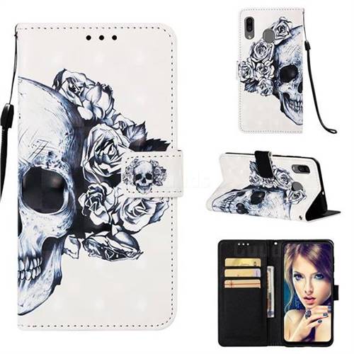 Skull Flower 3D Painted Leather Wallet Case for Samsung Galaxy A20