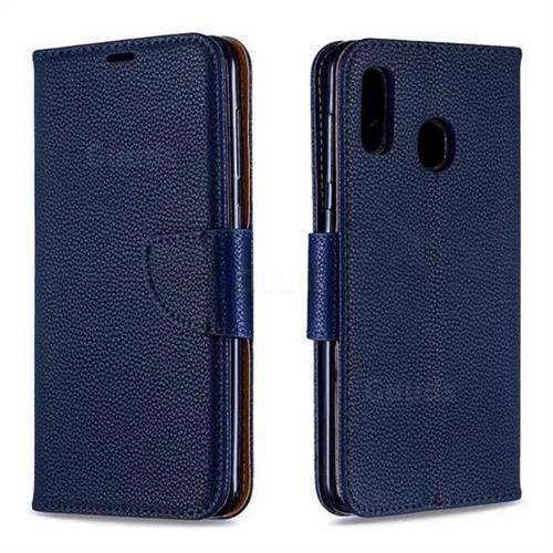 Classic Luxury Litchi Leather Phone Wallet Case for Samsung Galaxy A20 - Blue