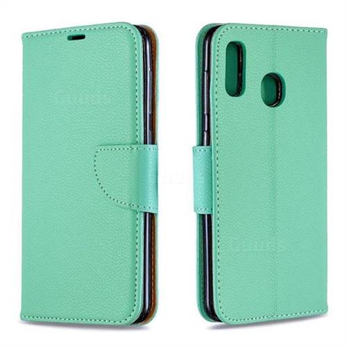 Classic Luxury Litchi Leather Phone Wallet Case for Samsung Galaxy A20 - Green