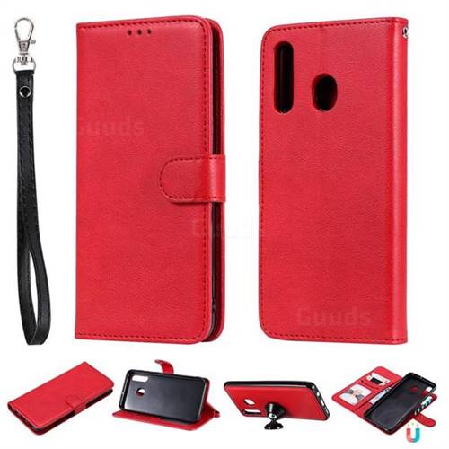 Retro Greek Detachable Magnetic PU Leather Wallet Phone Case for Samsung Galaxy A20 - Red