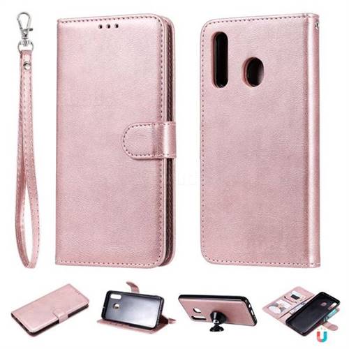 Retro Greek Detachable Magnetic PU Leather Wallet Phone Case for Samsung Galaxy A20 - Rose Gold