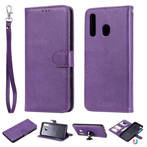 Retro Greek Detachable Magnetic PU Leather Wallet Phone Case for Samsung Galaxy A20 - Purple