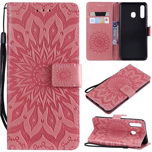 Embossing Sunflower Leather Wallet Case for Samsung Galaxy A20 - Pink