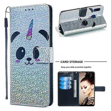 Panda Unicorn Sequins Painted Leather Wallet Case for Samsung Galaxy A20