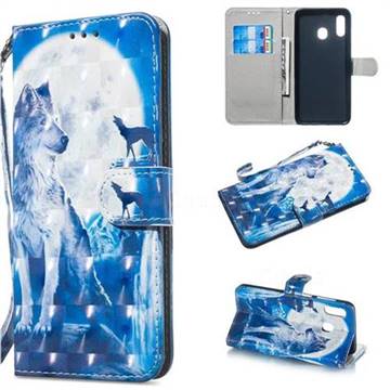 Ice Wolf 3D Painted Leather Wallet Phone Case for Samsung Galaxy A20