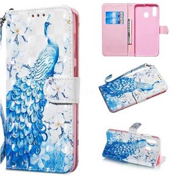 Blue Peacock 3D Painted Leather Wallet Phone Case for Samsung Galaxy A20