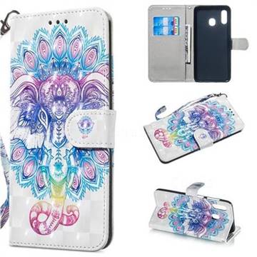 Colorful Elephant 3D Painted Leather Wallet Phone Case for Samsung Galaxy A20