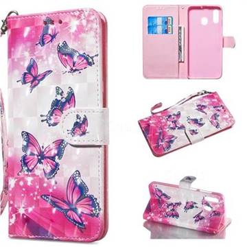 Pink Butterfly 3D Painted Leather Wallet Phone Case for Samsung Galaxy A20