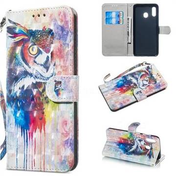 Watercolor Owl 3D Painted Leather Wallet Phone Case for Samsung Galaxy A20
