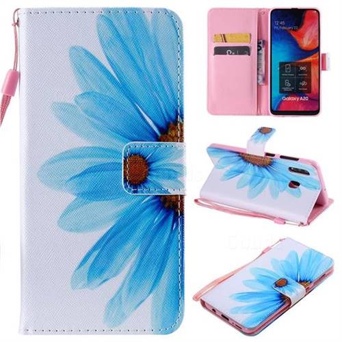 Blue Sunflower PU Leather Wallet Case for Samsung Galaxy A20