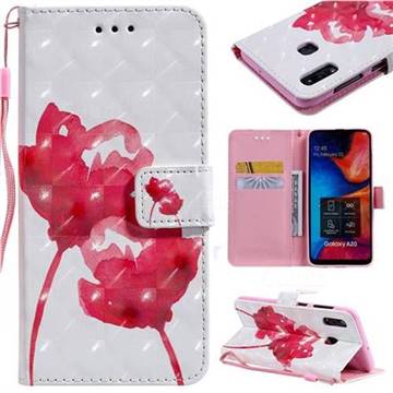 Red Rose 3D Painted Leather Wallet Case for Samsung Galaxy A20