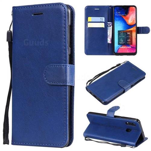 Retro Greek Classic Smooth PU Leather Wallet Phone Case for Samsung Galaxy A20 - Blue