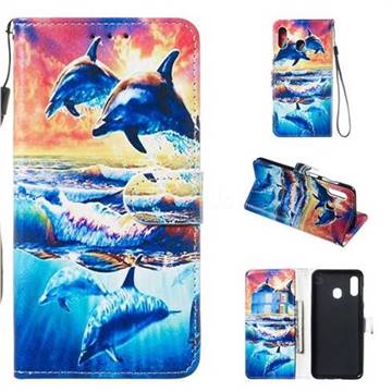 Couple Dolphin Smooth Leather Phone Wallet Case for Samsung Galaxy A20