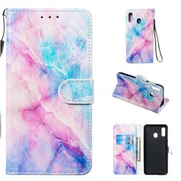 Blue Pink Marble Smooth Leather Phone Wallet Case for Samsung Galaxy A20