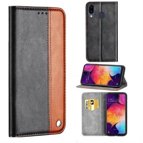 Classic Business Ultra Slim Magnetic Sucking Stitching Flip Cover for Samsung Galaxy A20 - Brown