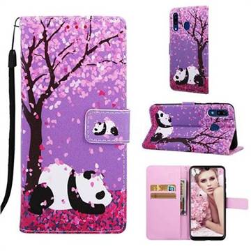 Cherry Blossom Panda Matte Leather Wallet Phone Case for Samsung Galaxy A20