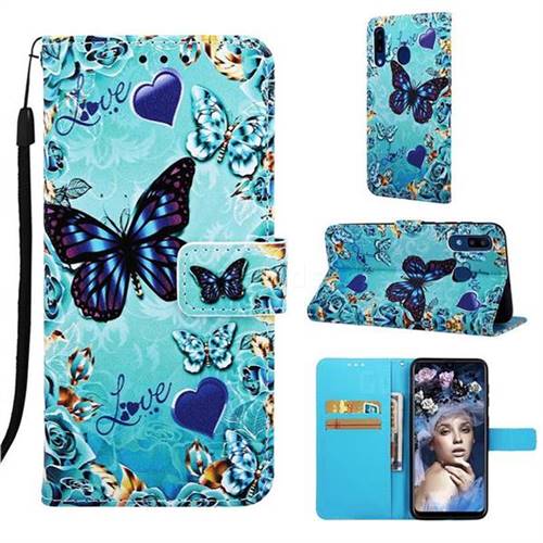 Love Butterfly Matte Leather Wallet Phone Case for Samsung Galaxy A20