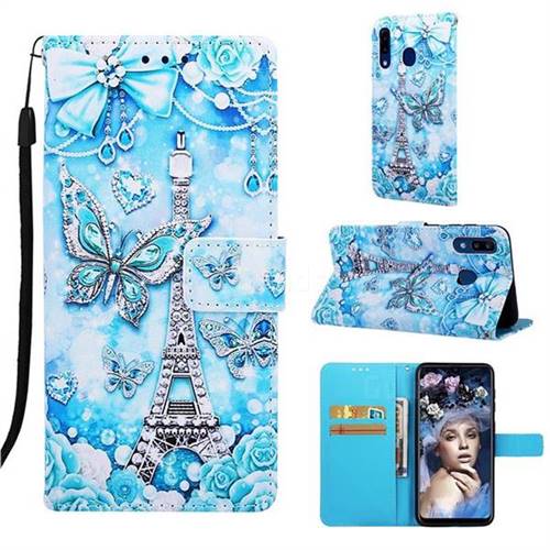 Tower Butterfly Matte Leather Wallet Phone Case for Samsung Galaxy A20