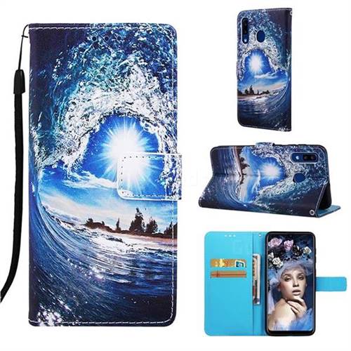 Waves and Sun Matte Leather Wallet Phone Case for Samsung Galaxy A20