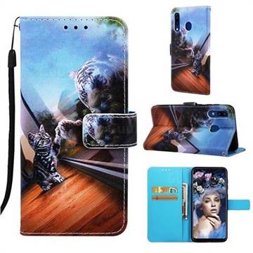 Mirror Cat Matte Leather Wallet Phone Case for Samsung Galaxy A20