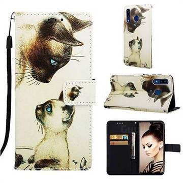 Cat Confrontation Matte Leather Wallet Phone Case for Samsung Galaxy A20