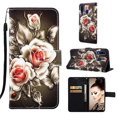 Black Rose Matte Leather Wallet Phone Case for Samsung Galaxy A20