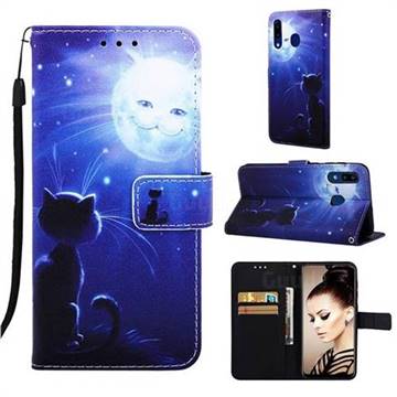 Cat and Moon Matte Leather Wallet Phone Case for Samsung Galaxy A20
