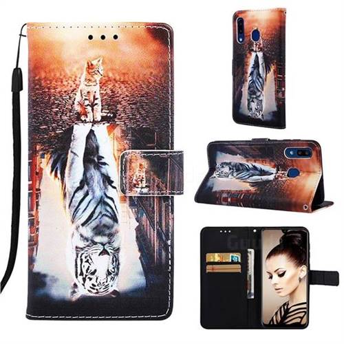 Cat and Tiger Matte Leather Wallet Phone Case for Samsung Galaxy A20