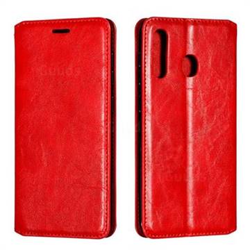 Retro Slim Magnetic Crazy Horse PU Leather Wallet Case for Samsung Galaxy A20 - Red
