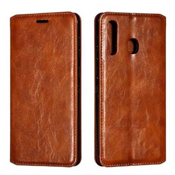Retro Slim Magnetic Crazy Horse PU Leather Wallet Case for Samsung Galaxy A20 - Brown