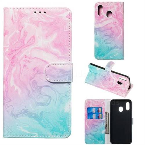 Pink Green Marble PU Leather Wallet Case for Samsung Galaxy A20