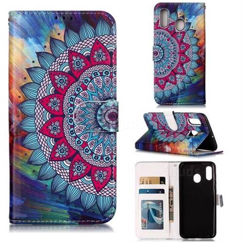 Mandala Flower 3D Relief Oil PU Leather Wallet Case for Samsung Galaxy A20
