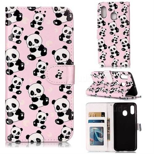 Cute Panda 3D Relief Oil PU Leather Wallet Case for Samsung Galaxy A20