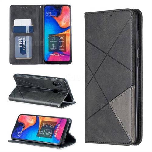 Prismatic Slim Magnetic Sucking Stitching Wallet Flip Cover for Samsung Galaxy A20 - Black